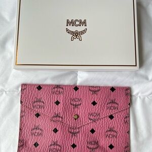 Auth MCM Visetos Pink Envelope Clutch NIB